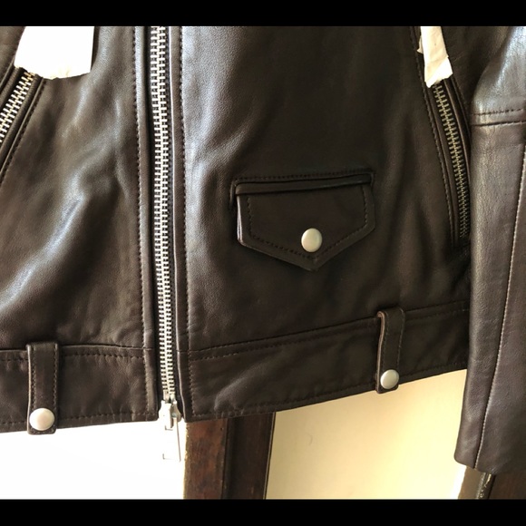 All Saints Brown Leather Biker Jacket - NWT - XS - Picture 11 of 13